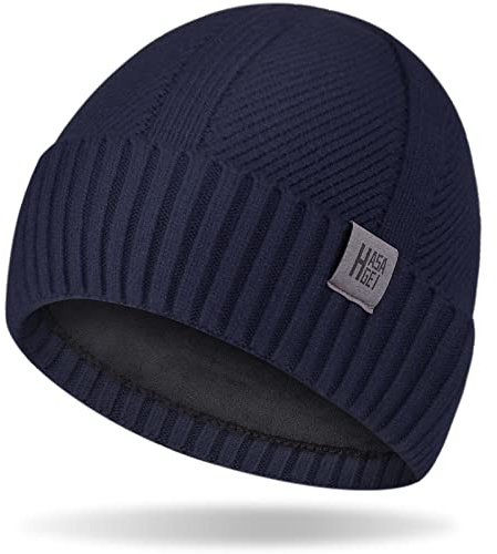 HASAGEI Berretto termico invernale in maglia con fodera in pile - Morbido ed elastico per uomo e donna - Attività all'aperto, sport, shopping, appuntamenti, corsa, sci, Blu, Taglia unica