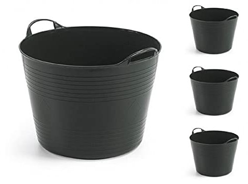 4 Stück Kreher Mehrzweckkorb für 42 Liter mit Füllstandsanzeige, flexibel und strapazierfähig (Schwarz)