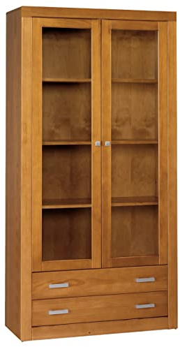Dogar Moblit Vitrina de Dos Puertas y Dos Cajones Realizada en Madera de Pino Macizo Color Cerezo Claro Serie Kalpe Medidas (200X100X37) cm (Alto-Ancho-Fondo) Robusta Y Duradera