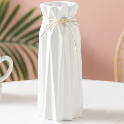 Disoza Vasen Tischdeko Keramik Modern Vase Vintage Weiß Vase für Pampasgras Blumen Trockenblumen Weiß Blumenvase Vasen für Hochzeit Porzelan Tulpenvase Küche Büro Wohnzimmer 24x10x10cm