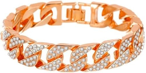 TTPSRY Cuban Chain Link Bracelet Gold Chain Wrist Bracelets for Women Girls Flat Cable Chunky Bangle Fashion Jewelry (Rose gold)