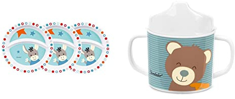 Sterntaler Baby-Teller, Esel Emmi, Alter: Für Babys ab 6 Monaten, Hellblau/Mehrfarbig & Henkeltasse mit Trinkaufsatz, Bär Ben, Alter: Für Babys ab 6 Monaten, 1 Stück (1er Pack)