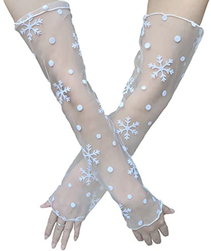 Wambere 1 Paar Damen Kühlung Arm Ärmel Lange Ultradünne Fingerlose Ellbogen Sommerhandschuhe Sonnenschutz UV Schutz Kühles Netz Tül Fingerlose Armstulpen Perfekt Party Outdoor Sportaktivitäten,Weiß B