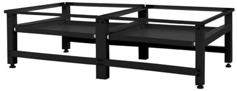 ML-Design Pedestal Doble para Lavadora o Secadora Negro 124 x 55 x 37 cm de Acero, Capacidad hasta 150kg x2 Soporte Base Estable y Robusta Bastidor Universal con 2 Baldas Estantes Extraíbles