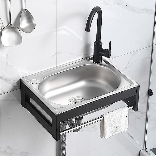 Duchunsheng Lavello da Cucina in Acciaio Inox A Parete Facile da Pulire, Lavandino da Esterno con Rubinetto E Tubo di Ingresso, Lavello A Una Vasca Lavello Commerciale Professionale per Giardino Bar