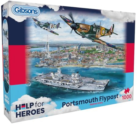 Gibsons Portsmouth Flypast 1000 Piece Jigsaw Puzzle for Adults – Spitfire Aircraft Over Portsmouth Harbour – Challenging Premium UK/EU Made Puzzle – Historic Aviation Scene