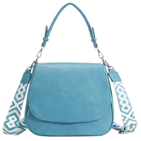 OBC Damen Tasche Shopper Hobo Bag Schultertasche Cross Over Body Bag Umhängetasche Beuteltasche Handtasche Henkeltasche Leder Optik Leder Optik Türkis