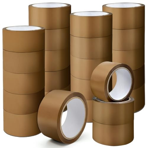 K-MART Lot de 24 rouleaux de ruban adhésif marron industriel à faible bruit – 48 mm x 66 m – Ruban adhésif marron sécurisé pour emballage de boîte, boîtes de déménagement, ruban adhésif solide pour