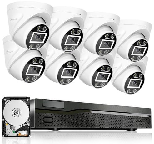 4K PoE NVR Security Camera System/With 2-Way Audio,AI Color Night Vision,8 Port 8MP NVR With 2TB HDD,8pcs 5MP Outdoor PoE IP Cameras for Home 24/7 Recording,APP Push,Email Alarm