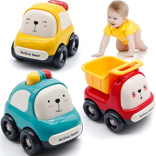 MOONTOY Coche de Juguete para Bebé Coches Juguete para Bebes 1 2 3 Año, Juguetes Vehículos Fricción Coche de Juguete de Plástico Regalo Pascua de Resurrección de los Niños para 12-36 Meses Niños Niñas