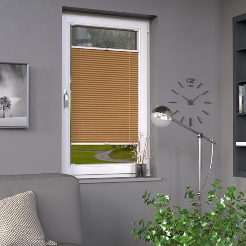 Deco-Raum Plissee auf Maß Cappuccino Fenster Plisseerollo Faltstore Jalousie Sonnenschutz Sichtschutz lichtdurchlässig Rollo für Fenster & Tür B:141-150 cm, H: 40-100 cm