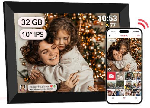 AKImart FRAMEO Digitaler Bilderrahmen WiFi 32GB Digitaler Fotorahmen 10,1 Zoll 1280x800 IPS LCD-Touchscreen Smart Cloud-Fotorahmen Mit Automatischer Drehung Momente Sofort Über Die Frameo-App Teilen