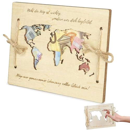 ElevaPulse ﻿Hochzeitsgeschenk, Geldgeschenk Hochzeit Hochzeitsgeschenke Für Brautpaar Geldgeschenke Verpackung Mit Hochzeitskarte (Weltkarte)