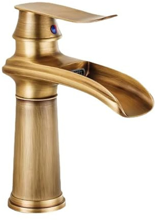 EGTink Wasserfall-Waschbeckenarmatur, Badarmatur, Antik-Waschbeckenarmatur, Messing (Bronze, antik, kurz)