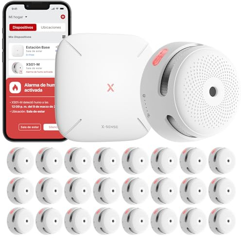 X-Sense Smart Rauchmelder XS01-M mit SBS50 Basisstation, Zertifiziert nach EN 14604, Funkrauchmelder mit WLAN, vernetzbarer Feuermelder, kompatibel mit der X-Sense Home Security App, FS241, 24 Stück