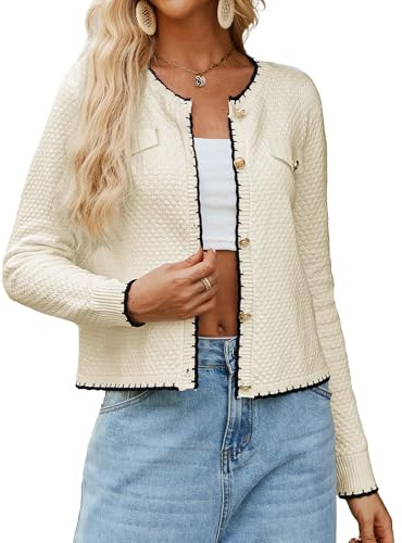 GRACE KARIN Women's Casual Cardigan Long Sleeve Vintage Crew Neck Knitwear Button Down Cardigan Fall Sweater Cardigans Beige M