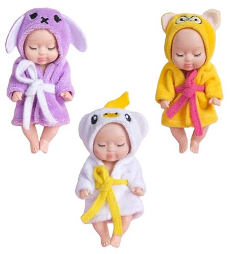 Mini Reborn Baby Dolls with Animal Clothes - 3Pcs Sleeping Miniature Dolls for Kids, Girls, Boys, Toddlers - Christmas Birthday Gift