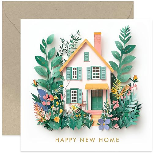 Jolie carte de nouvelle maison pour homme et femme – Carte de vœux Première maison ensemble – Cadeau de pendaison de crémaillère – Belle œuvre d'art de maison en papier découpé – Cartes de vœux