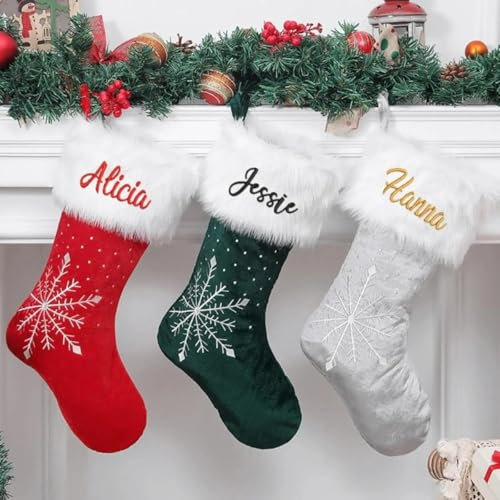 XFZDKJSD Personalisierte Weihnachtsstrümpfe mit Namen, bestickte Familienstrümpfe, Weihnachtsstrümpfe (grün)