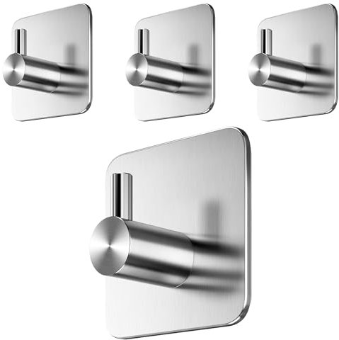 Menz Handtuchhalter ohne Bohren - 4 Stück Badezimmer Handtuchhalter, Edelstahl Klebehaken, funktionale Haken, Haken selbstklebend, Handtuchhaken für Bad, Küche, mit wasserfesten Klebepads