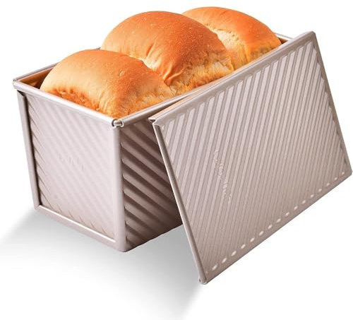Yumatouch Confezione da 1 teglia con coperchio, 0,5 kg, antiaderente, per pane toast, in acciaio al carbonio, per cuocere torte fatte in casa, pane e polpettone