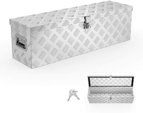 Aufun Truckbox Caja de herramientas de 38 l, caja de aluminio, transporte para coches, remolques, camiones y vehículos comerciales, color plateado, 80 x