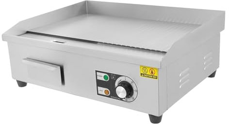 Griglia elettrica commerciale da 3000 W in acciaio inox e ferro con deflettore olio, temperatura regolabile da 50 a 300 °C, piastra elettrica da ristorante, griglia elettrica da tavolo con contenitore