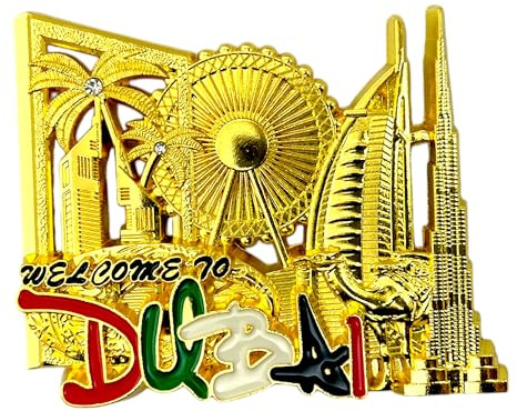 Dubai Magnet - Dubai Souvenir Magnet - Dubai Landmarks Metal Fridge Magnets - UAE Gift Magnets - Dubai Burj Khalifa (Gold)