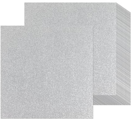 12 Sheets Silver Glitter Cardstock Paper 30 x 30cm, Thick Glitter Craft Paper 250gsm Sparkle Cardstock for Scrapbook DIY Art Project Greeting Cards Wedding Birthday Party Decoration (Silver)