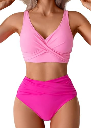 Sangdut Baddräkt för kvinnor set push up hög midja sexig triangel brett underbröstband med kupor, tvådelad baddräkt, simdräkter, ROSA, XXL