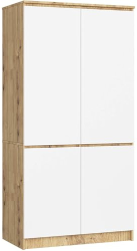 AKORD Kit d'armoire S90 90 cm | Penderie avec 4 portes | Extension de garde-robe | Extension pour une armoire | L 90 x H 180 x P 51 cm | Poids 66,6 kg | Chêne Artisan / Blanc