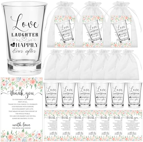 Haiabei 36 Sets Wedding Shot Glasses for Guests Acrylic Bridal Shot Glasses | 1.5 oz Clear Flower Wine Cups Bulk with Cards Bags, Wedding Favors for Guests Bridal Shower Newlyweds Anniversary Hen Party