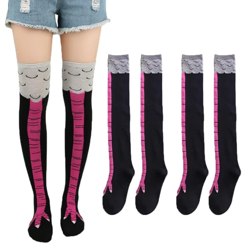 ATSNOSH 2 par kycklingben strumpor, Overknees strumpor kycklingfötter kvinnor, rolig fågel Paw kycklingben Overknee strumpor, Rosenröd, one size