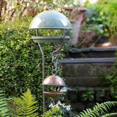 Crocus Collection 138cm Wild Bird Feeding Station Stake Pole Sheltered Garden Birdhouse Dome in Green