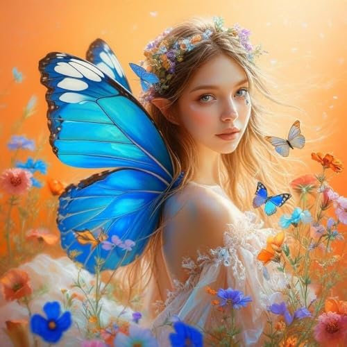 Malen Nach Zahlen Erwachsene Elf Butterfly (2), DIY Kreativ Set Erwachsene, 100x100cm Malen Nach Zahlen Kinder und Anfänger, mit Pinseln und Acrylfarben Handgemalt Ölgemälde Leinwand, Decor D-848