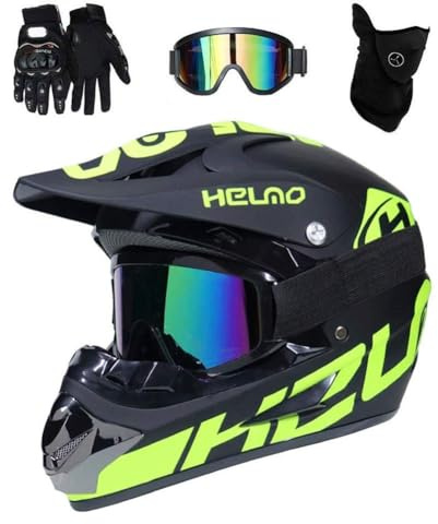 Unisex Full Face Motocross Helmet, with Goggles Gloves Mask, Youth Kid Off Road Motorbike BMX MTB ATV Helmets, Downhill Quad Dirt Bike Enduro Helmet, Gift for Boy and Girl(Light Green,M/54-55CM)