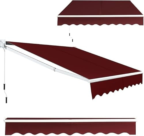 GYMAX Tenda da Sole per Balcone, Tende da Sole a Bracci Estensibili con Tettuccio Impermeabile e Protezione Solare, Tenda da Sole per Esterno Avvolgibile (Rosso, 295 x 200 cm)