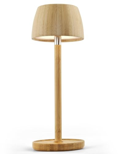 LuminexDesigns Kabellos LED Tischlampe Touch Dimmbar BAMO TL11 | Vintage Tischleuchte Bambus Design, IP54, 5200mAh Akku, Nachttischlampe Holz für Wohnzimmer, Schlafzimmer, Esstisch, Outdoor