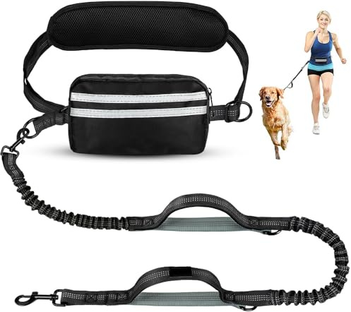 Jonuin Joggingleine Hunde mit Bauchgurt, Freihändige Hundeleine, Freihändig Laufleine für Hunde, Bauchgurt Hundeleine, Abnehmbare Hüfttasche, Reflektierende Nähte, Laufgurt für Große Hundes bis 50kg