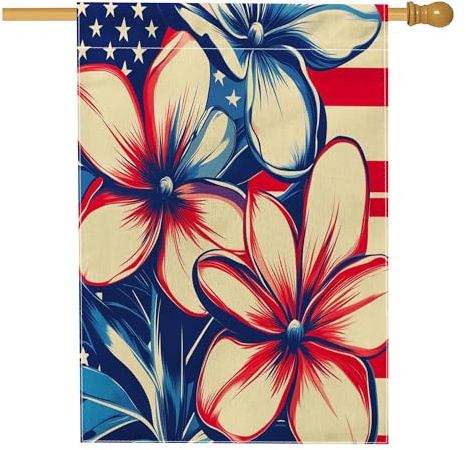 Drapeau de jardin patriotique floral rouge, bleu, blanc, décoration d'intérieur, bannière de jardin, bannière de jardin, drapeau de cour, drapeau de cour, jour de l'indépendance, vacances d'été