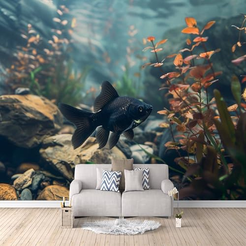 Papel Pintado 3D Pez Tropical 300x210 cm Fotomurales Tejido No Tejido, Carpa Papel Tapiz Grande Murales Fotográfico Moderno Decoración de Paredes