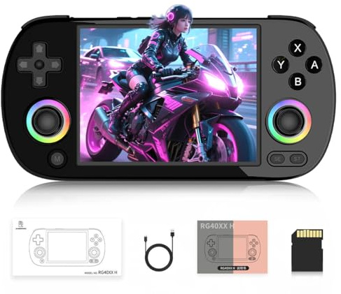 SpedUpX RG40XX H Retro Handheld Game Console with 4-Inch IPS Screen, Portable Retro Gaming Player, RGB Lighting Built in 256G TF Card 14000+ Games Streaming and HDMI Retro Emulator (Black)