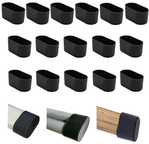 16 pezzi di protezioni per gambe di sedia ovali in silicone da 15x25 mm, tappi per gambe di sedia neri, protezioni per piedini di mobili, tappi per gambe di sgabello per prevenire graffi sui pavimenti