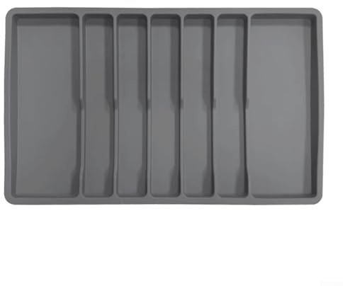 Range-couverts en silicone avec séparateurs et base antidérapante pour ustensiles de cuisine et organiseur de tiroir pour argenterie (gris)