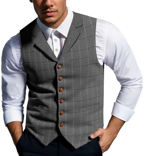 Celanisai Gilet traditionnel pour homme - Mode traditionnelle - Gilet sans manches - Veste en cuir - Gilet en velours - Gilet pour homme - Pour mariage, fête, musique - Oktoberfest - Vintage, O gris