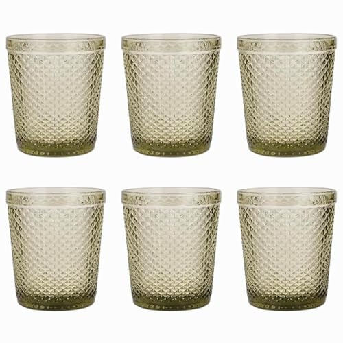 TRESV Set de 6 Vasos Colores o Transparente, Vaso de Cristal agua de 250ml, Vaso de Agua y Bebidas, Aptos para Lavavajillas (Verde)