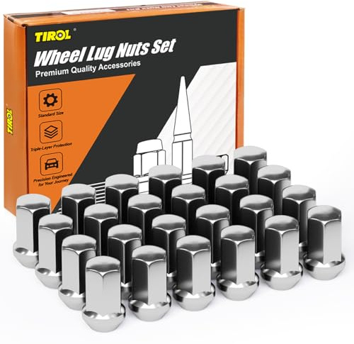 TIROL M14x1.5 Lug Nuts 24pcs OEM Wheel Lug Nuts 1.75'' Height 7/8 Hex Compatible with 2019+ Chevy Silverado, Tahoe, Suburban, Colorado, Gmc Sierra, 2012-2022 Ram, Chrome One-Piece Acorn Nuts