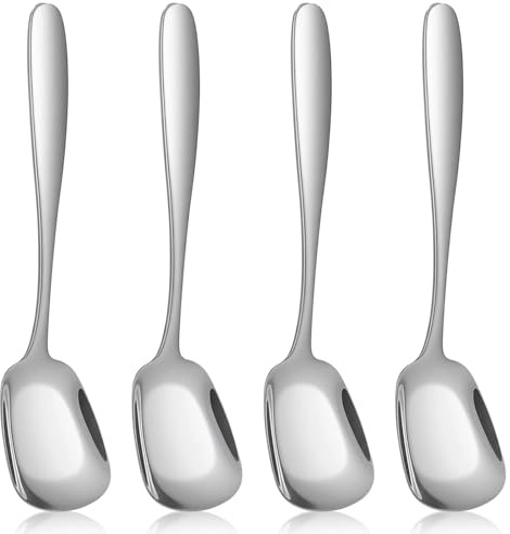 4 Pcs Ice Cream Spoon, Square Head Dessert Spoons Stainless Steel Soup Spoon Mini Shovel Spoons for Tea Dessert Sugar 6.0-inch Silve