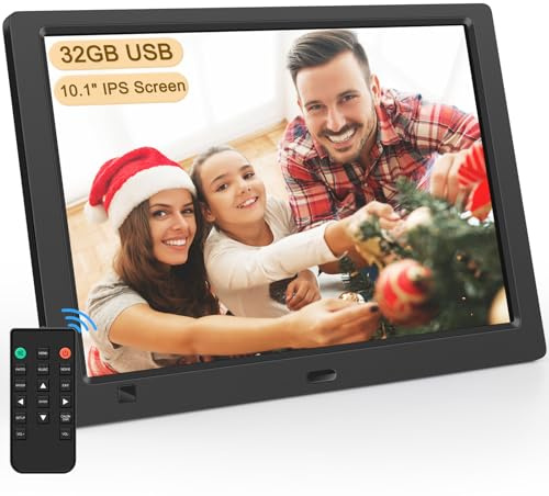 Marco de fotos digital electrónico sin WiFi, pantalla IPS de 10,1 pulgadas, con memoria USB de 32 GB y sensor de movimiento, calendario, temporizador, foto/vídeo/reproductor de música, montaje en
