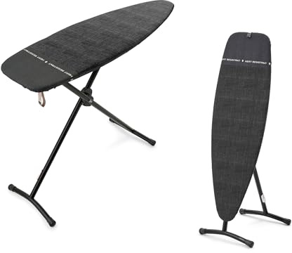 Brabantia Steam and Ironing Board D, 135 cm x 45 cm (Denim Black), 2 in 1 Large Ironing Board Ideal for both Steaming and Pressing, with Heat-Resistant Rest Area